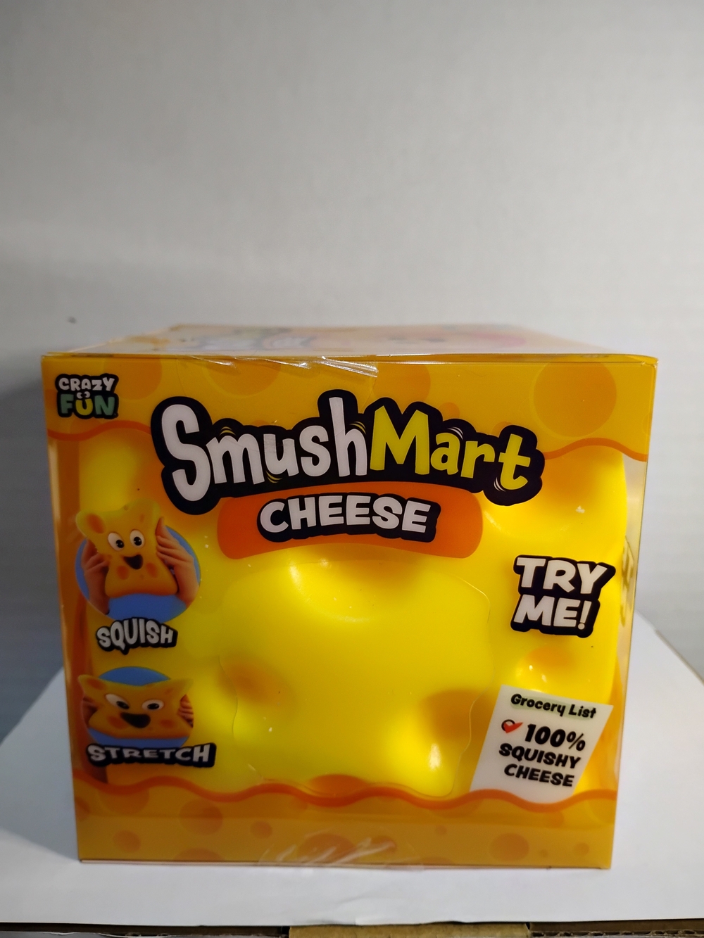 Crazy Fun SmushMart Cheese Squishy Stretch Squeeze Toy, Yellow Ages 4 nd up.